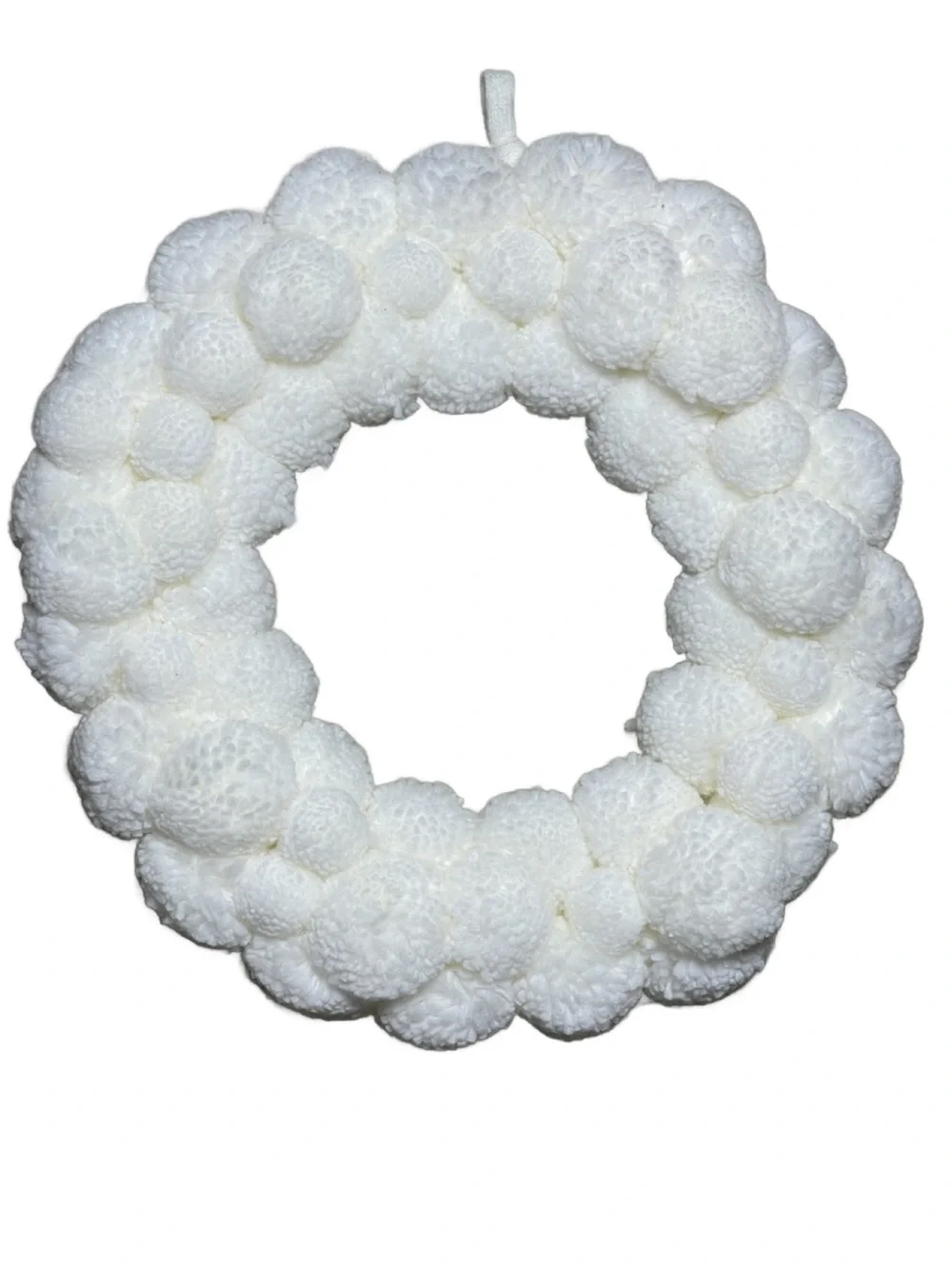 White Pom-Pom Knit Christmas Wreath – 14” x 14”